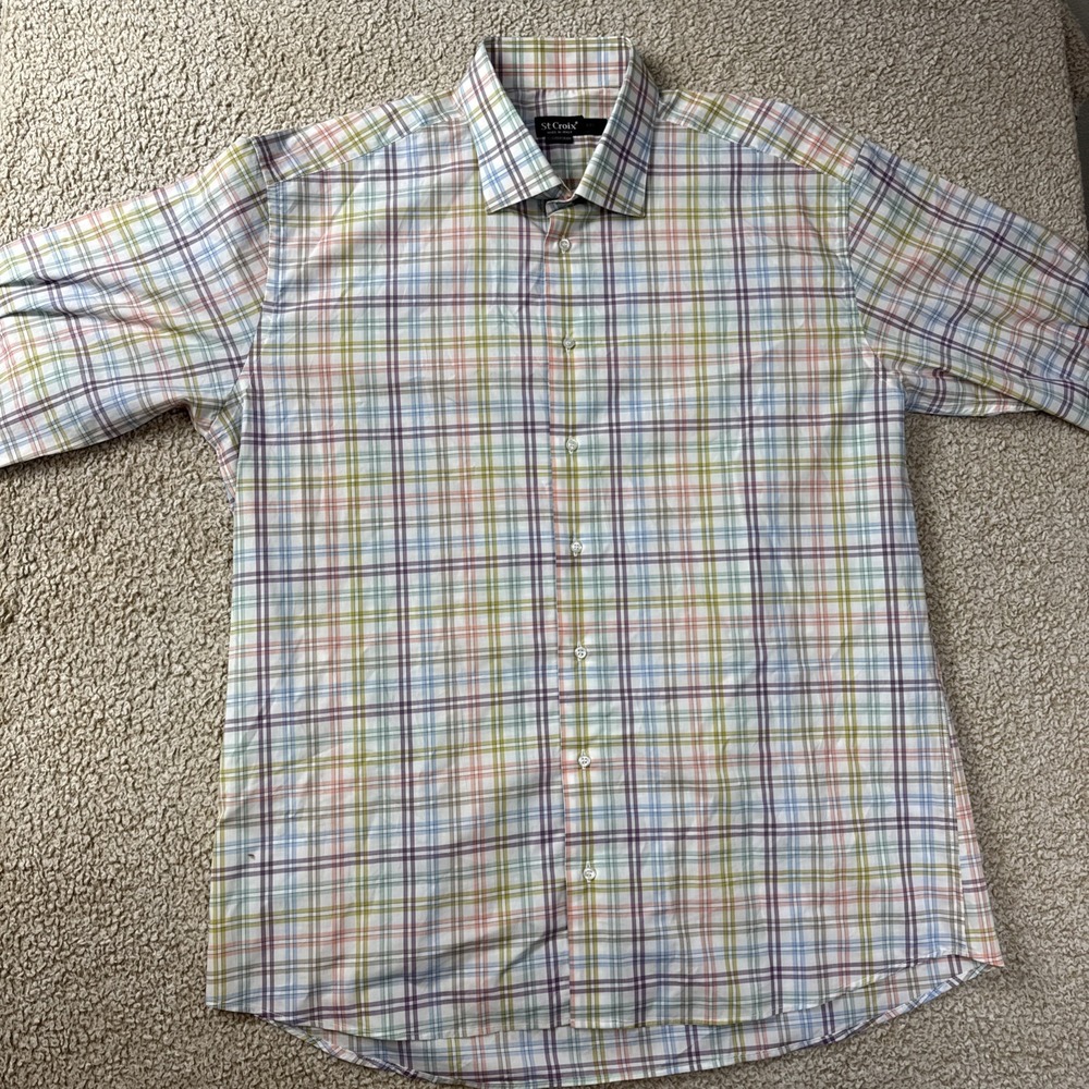 St. Croix Shirt Mens 2XL Multicolor Check Long Sleeve Button MADE IN ITALY